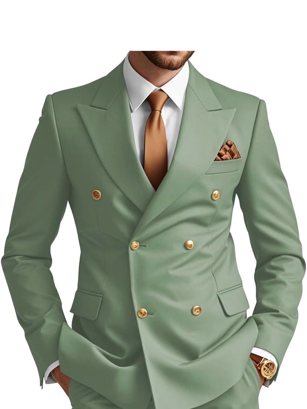 Men's Double-Breasted Slim Fit Sage Green Suit Jacket - Premium Tailored Blazer